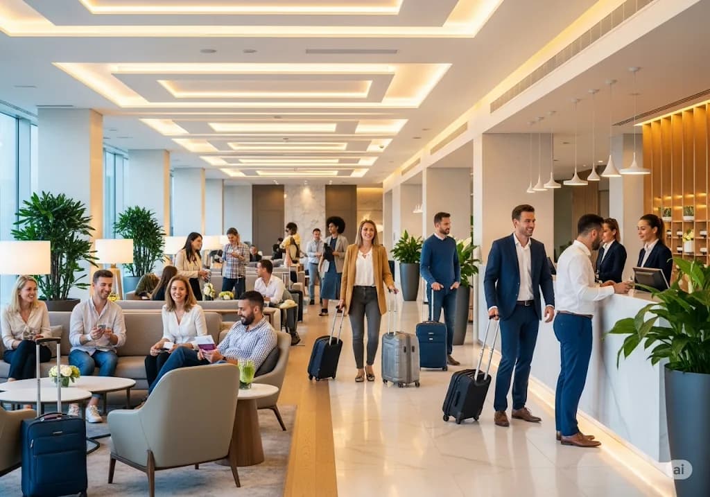 Busy hotel lobby